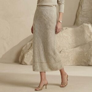 Vintage Carraig Donn Linen Cotton Knit Midi Skirt Size Small Made in Ireland Tan